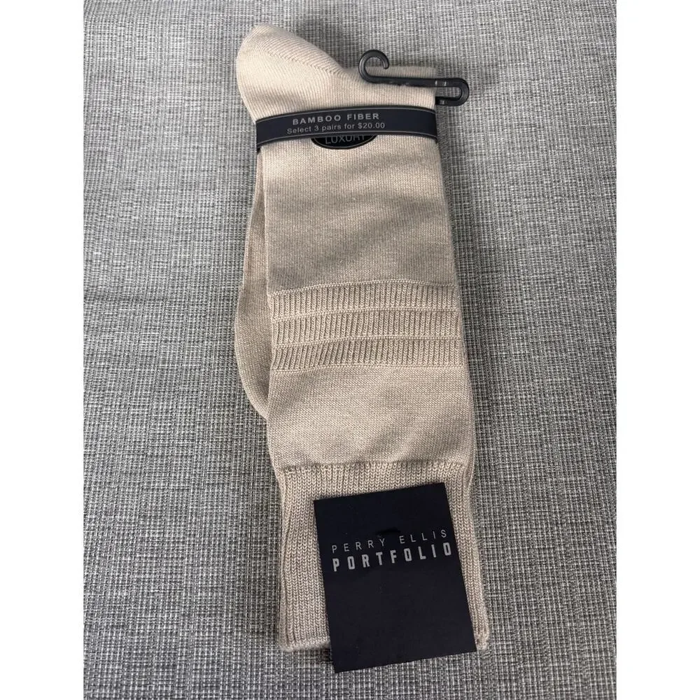 Perry Ellis Portfolio Mens Crew Dress Socks Luxury 859501 Bamboo Sz 10-13 Sand